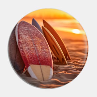 Surf School and Surfboards on the sunset beach sand Pin