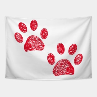 Happy Mother's Day greeting card with hand drawn red colored paw prints Tapestry