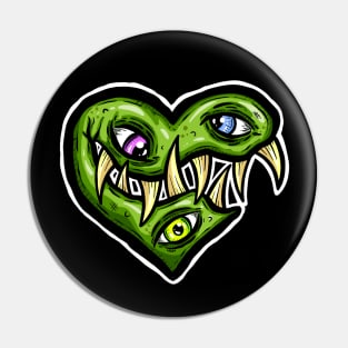 Zombie Heart Teethy Smile Green Valentines Day Pin