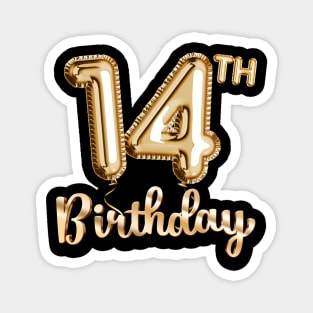 14th Birthday Gifts - Party Balloons Gold Magnet