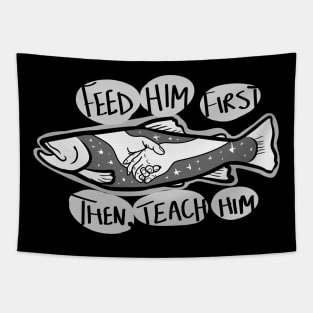 Fish with Holding Hands and Stars "Feed Him First; Then, Teach Him" Tapestry