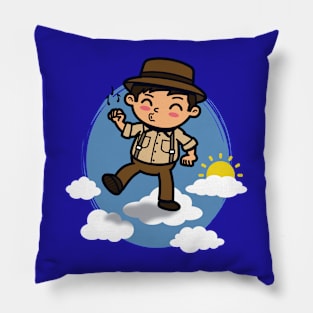 Funny Kawaii Man Walking On Clouds Sunny Heaven Cartoon Pillow