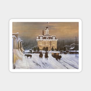 Courthouse Snow Oil on Canvas Magnet