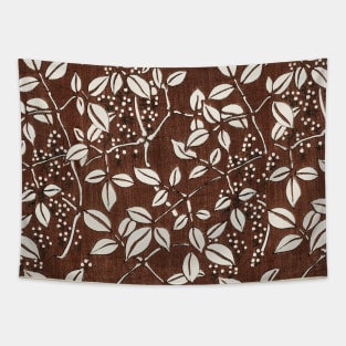 WHITE LEAVES AND TREE BRANCHES IN BROWN Antique Japanese Floral Pattern Tapestry