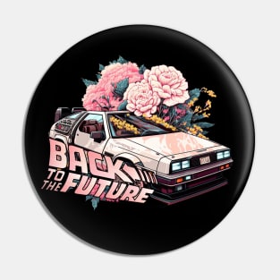 back to the future gift,pinky floral delorean car,time travel,flowers Pin