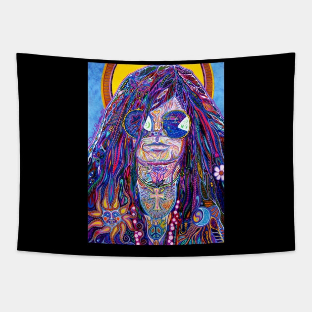 Psychedelic Blues Rock Goddess portrait Tapestry by sandersart