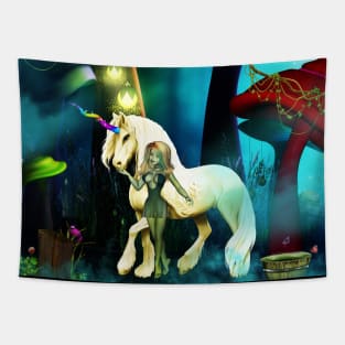 Unicorn in a mushroom forest Tapestry