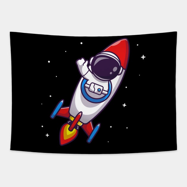 Astronaut Riding Rocket Cartoon Tapestry by Catalyst Labs