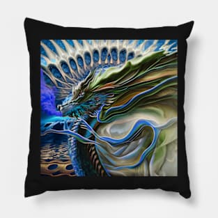 Fractal blue dragon Pillow