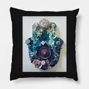 Printed Paper quilling Art. Handmade hamsa. Jewish art Pillow