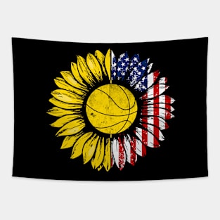 Sunflower American Flag Basketball Lover Gifts 4th Of July Tapestry