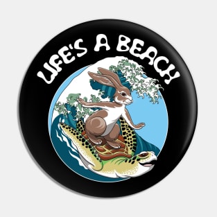 Surfing turtle and Rabbit - Life's a beach Pin