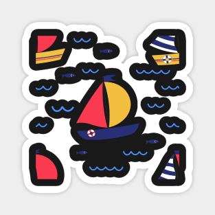 Seamless pattern of sailboat regatta in sea ocean. Summer outdoor sports activity concept. Magnet