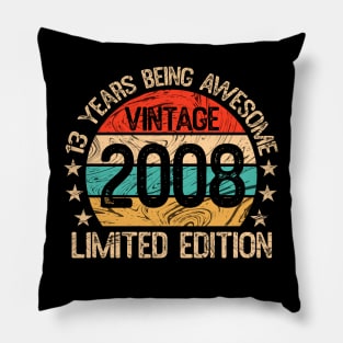 13 Years Old Vintage Made / Born In 2008 13th Birthday Limited Edition Pillow