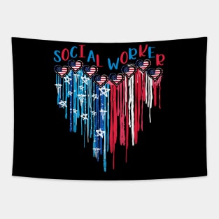 Social Worker American Flag Melting Heart 4th Of July Tapestry