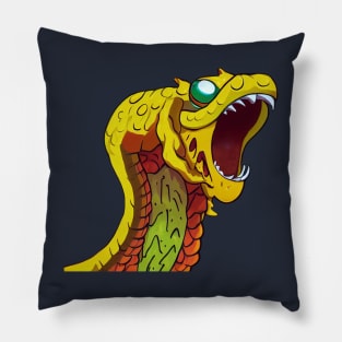 Yellow and red snake head with sharp fangs and sapphire green eye Pillow