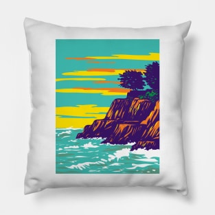 Pleasure Point Beach in Santa Cruz County California WPA Poster Art Pillow