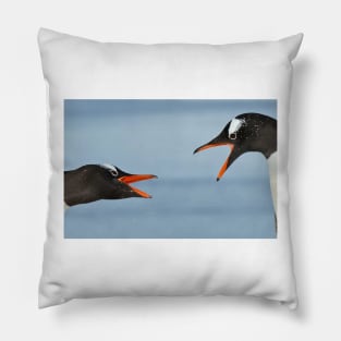 Squabbling Penguins Pillow