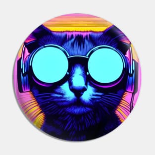 Cool Pop Art Cat with Sunglasses and Headphones Pin