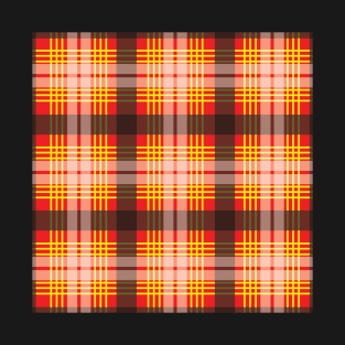 Red, Yellow, Black and White Scottish Tartan Style Design T-Shirt