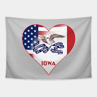 State of Iowa Flag and American Flag Fusion Design Tapestry