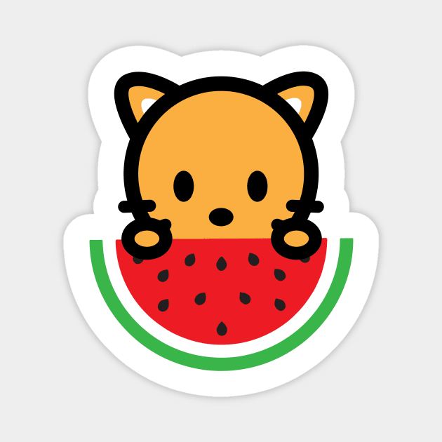 Cat Orange Watermelon Fruit Bambu Food Cute Kitten Pet Lover Magnet by Bambu