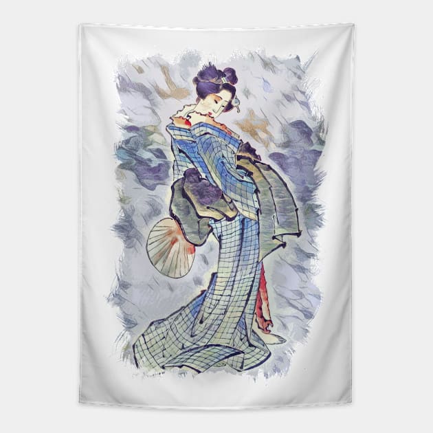 Beautiful Geisha / Vintage japanese art style Tapestry by Naumovski