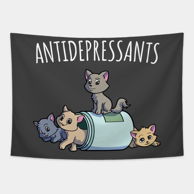 Cat Antidepressant Funny Cat Kawaii Cats as Happy Pill Tapestry by Blink_Imprints10