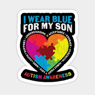 I wear Blue For My Son Autism Awareness Mom Dad Matching Magnet