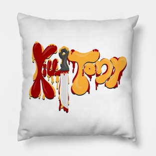 Kill Tony Bubble Logo With a Knife in Red & Yellow Theme (Black) Pillow