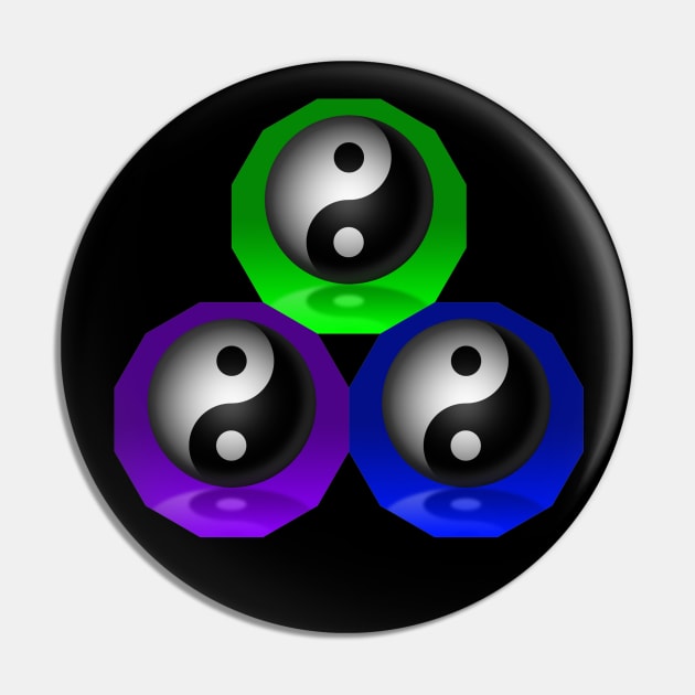 Yin Yang Triangle - Green, Blue and Purple Pin by The Black Panther