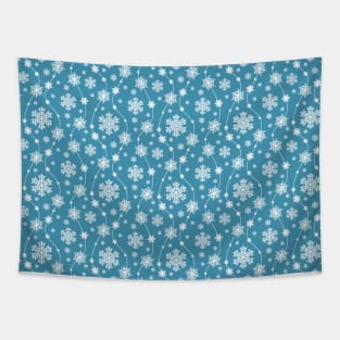 Bright Sky Blue and Winter White Snowflakes Pattern Tapestry