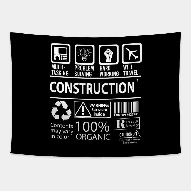 Construction T Shirt - MultiTasking Certified Job Gift Item Tee Tapestry by Aquastal