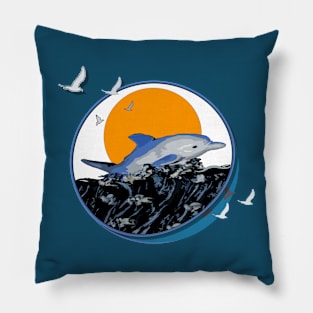 Dolphin and Birds art Pillow