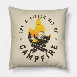 Try A Little Bit Of Campfire | Hiking Mountains Camping Sunset Pillow