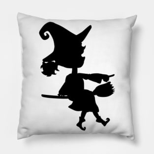 Witch Hovers On Her Broom Pillow