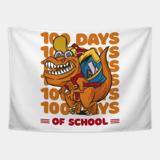 100 Days of school typography featuring a T-rex dino with bacpack #2 Tapestry