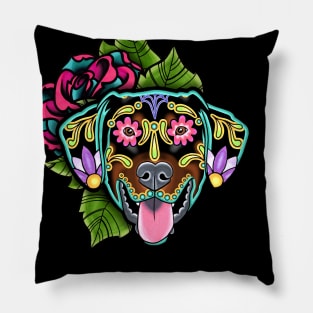 Doberman - Floppy Ear Edition - Day of the Dead Sugar Skull Dog Pillow