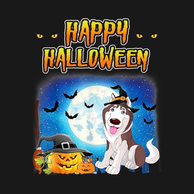 Happy Halloween Pumpkin Husky Dog Witch Cute Hat by JaydeMargulies