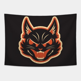 Vintage Angry Halloween Cat Version 2 Tapestry