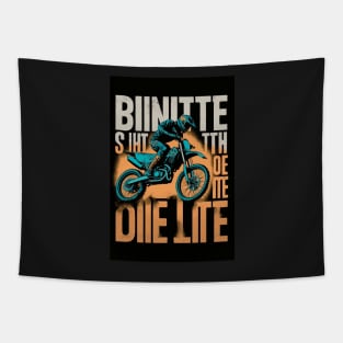 Dirt bike rider w/ orange and grey lettering Tapestry