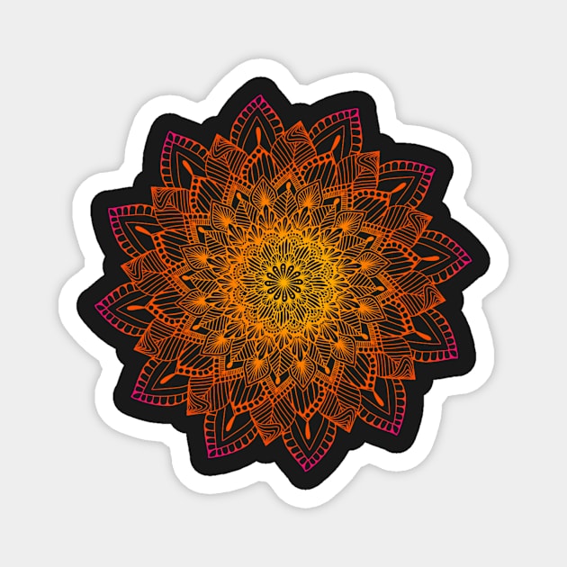 Red-Orange Digital Mandala Magnet by TheHermitCrab