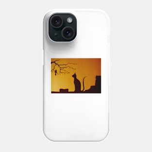 Cat and Bird at Sunset Phone Case