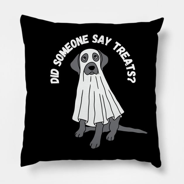 Did someone say treats? Halloween, dog, labrador, ghost Pillow by Project Charlie