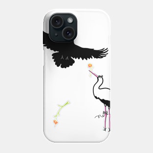 STORK FLIRTING WITH RAVEN Phone Case