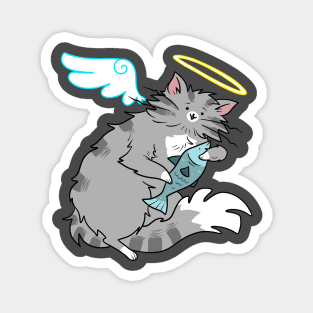 Fluffy Gray Tabby Cat Angel Magnet