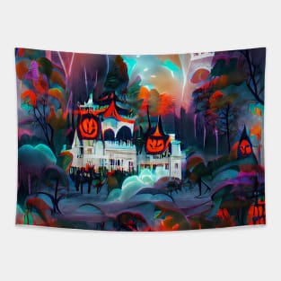 Abandoned Palace in Forest Art - Halloween Art Tapestry