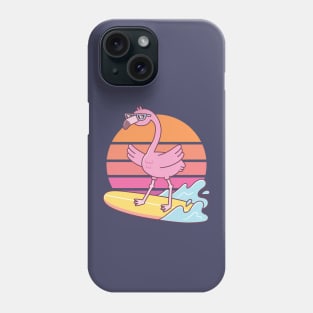 Funny Flamingo Surfing On Surfboard Sunset Phone Case