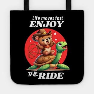 Cowboy Bear Riding a Turtle Enjoy the Ride Tote