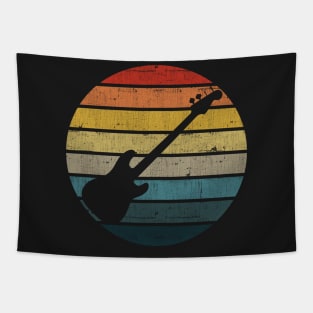 Bass guitar Silhouette On A Distressed Retro Sunset print Tapestry